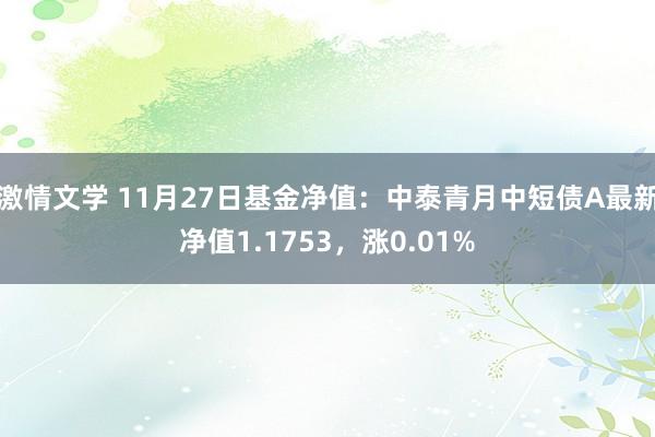 激情文学 11月27日基金净值：中泰青月中短债A最新净值1.1753，涨0.01%