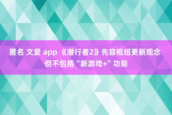 匿名 文爱 app 《潜行者2》先容枢纽更新观念 但不包括“新游戏+”功能