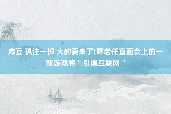 麻豆 孤注一掷 大的要来了!曝老任直面会上的一款游戏将＂引爆互联网＂