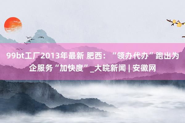99bt工厂2013年最新 肥西：“领办代办”跑出为企服务“加快度”_大皖新闻 | 安徽网