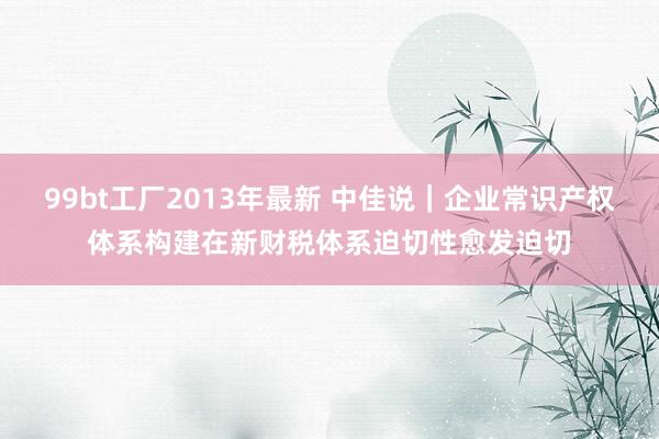 99bt工厂2013年最新 中佳说｜企业常识产权体系构建在新财税体系迫切性愈发迫切