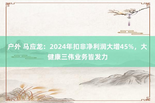 户外 马应龙：2024年扣非净利润大增45%，大健康三伟业务皆发力