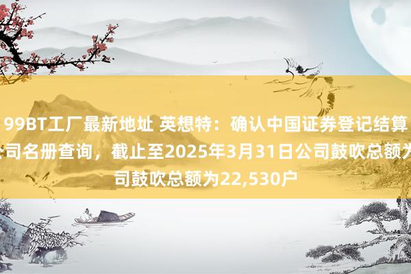99BT工厂最新地址 英想特：确认中国证券登记结算有限职守公司名册查询，截止至2025年3月31日公司鼓吹总额为22，530户