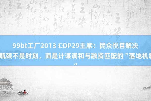 99bt工厂2013 COP29主席：民众悦目解决的瓶颈不是时刻，而是计谋调和与融资匹配的“落地机制”