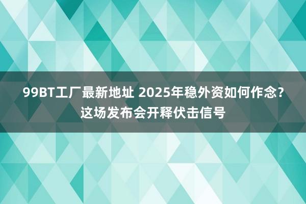 99BT工厂最新地址 2025年稳外资如何作念？这场发布会开释伏击信号